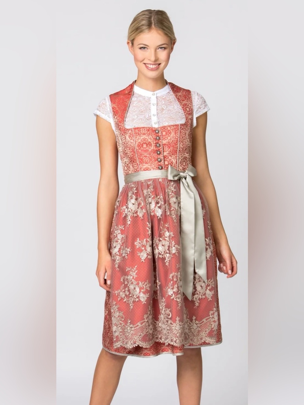 Stockerpoint Midi Dirndl Odina Red-Coral Mountain Fire Couture NWT Size 36